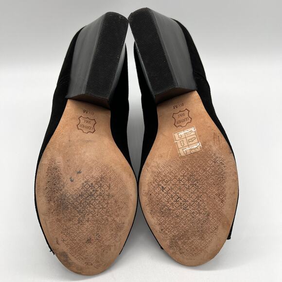 TORY BURCH Gemma Open Toe Ankle Booties Womens 8.5 Black Suede Stacked Heel 65mm - Picture 10 of 11